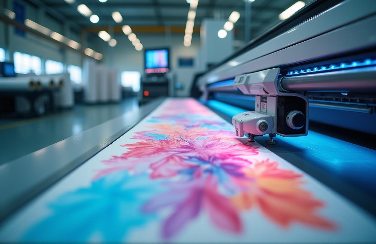 A state-of-the-art digital textile printing machine in operation.